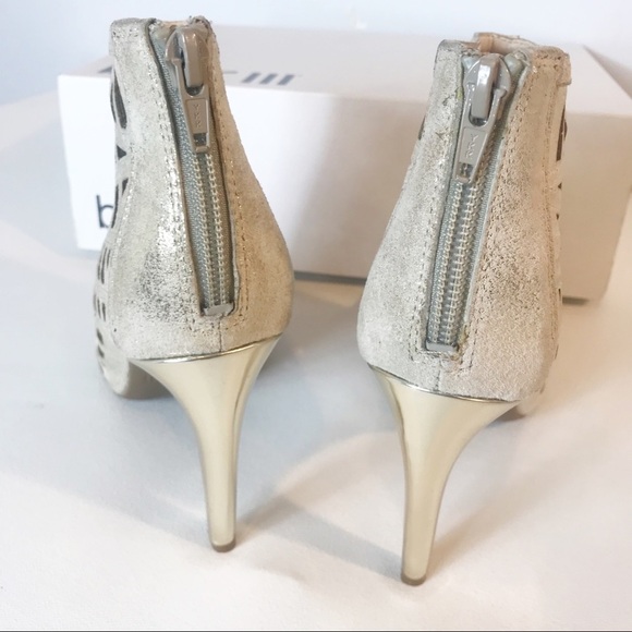 BAR III Abril Leather Open Toe Heels Gold - Picture 5 of 8